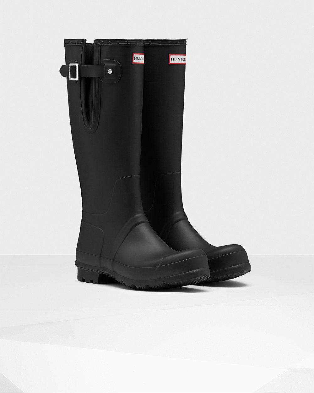 Mens Tall Rain Boots - Hunter Original Side Adjustable (45HAUVXGM) - Black